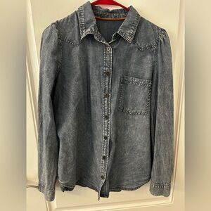 Denim Button Down Shirt with puff sleeves Medium